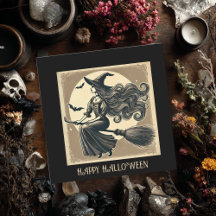 Elegante Hexe auf Broom Vintag Halloween