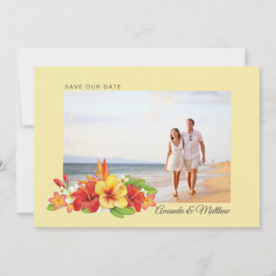 Elegante Hibiskus-Tropenblumen-Foto-Hochzeit Save The Date