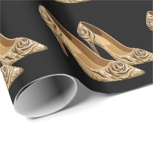 Elegante High Heels mit goldenen Rosen Schwarz Gol Geschenkpapier