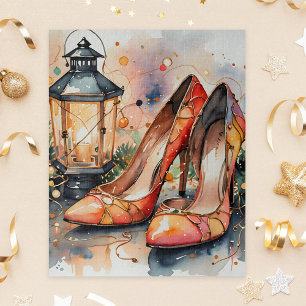 Elegante High Heels und Lantern Weihnachtslandscha