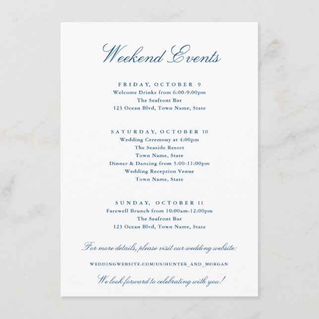 Elegante Hilton Head Weekend Events Hochzeit Begleitkarte (Vorderseite)
