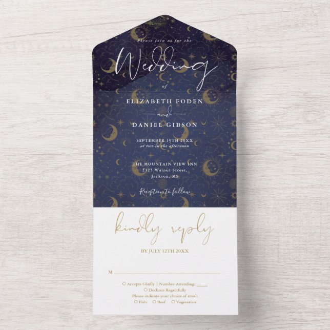 Elegante Himmelsspirituelle Hochzeit All In One Einladung (Innen Boden)