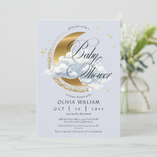 Elegante himmlisch blaue Schrift Baby Shower Einladung