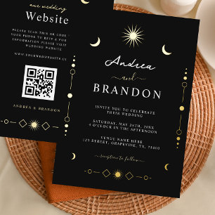 Elegante himmlische Goldmond- und Sonnen-QR-Code-H Folieneinladung