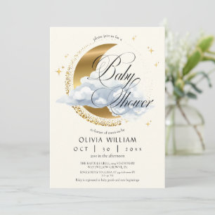 Elegante Himmlisches Beige Schrift Baby Shower Einladung