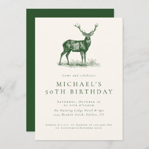 Elegante Hirschjagd Grüner Erwachsene Geburtstagsp Einladung