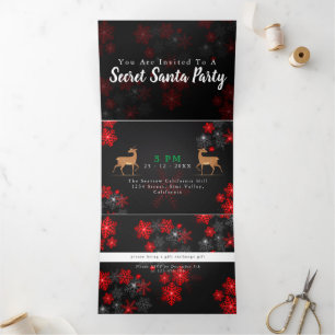 Elegante Ho Red Gray Snowflakes Weihnachten Dreifach Gefaltete Einladung