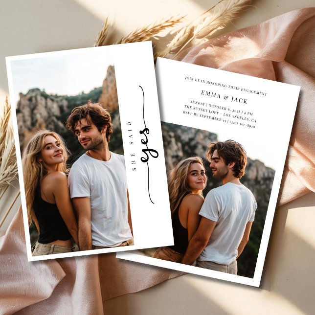 Elegante Hochzeit 2 Foto Sie sagte ja Verlobung Einladung (Von Creator hochgeladen)