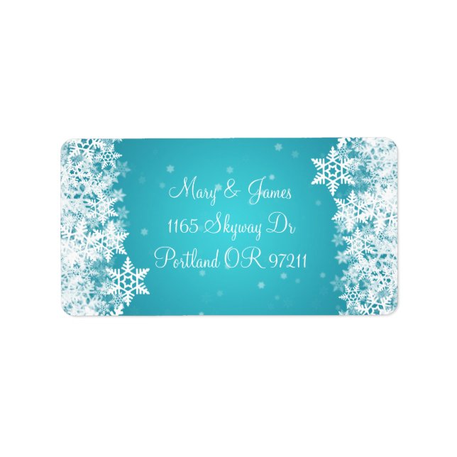 Elegante Hochzeit Adresse Winter Snowflakes Blau Adressaufkleber (Vorne)