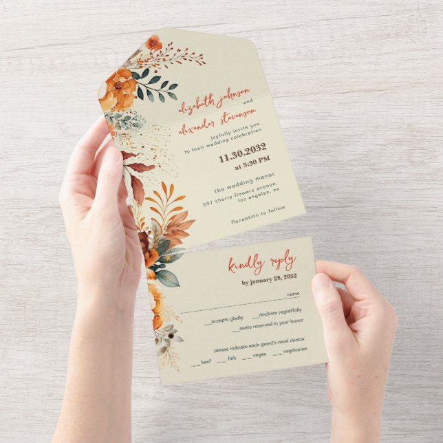 Elegante Hochzeit All In One Einladung (Abreißen)