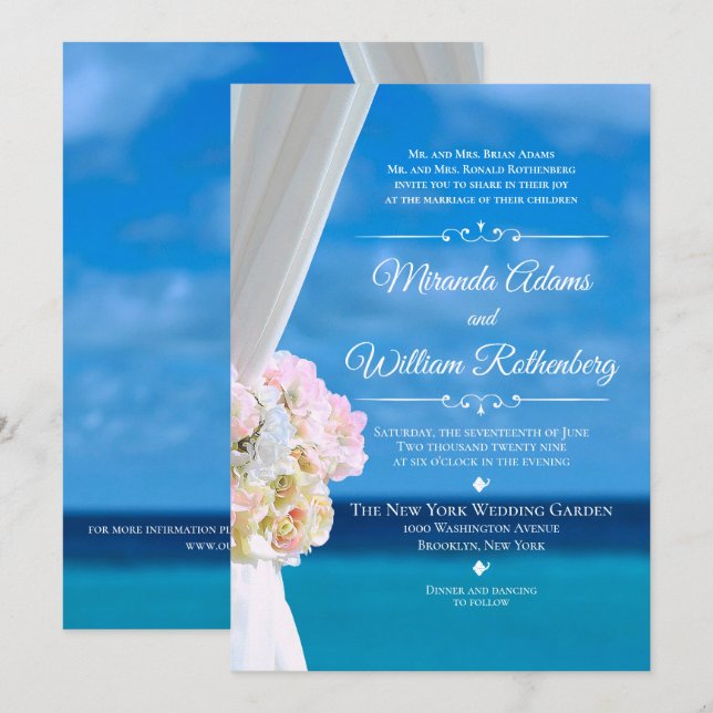 Elegante Hochzeit am Floral Ocean Beach Einladung (Vorne/Hinten)