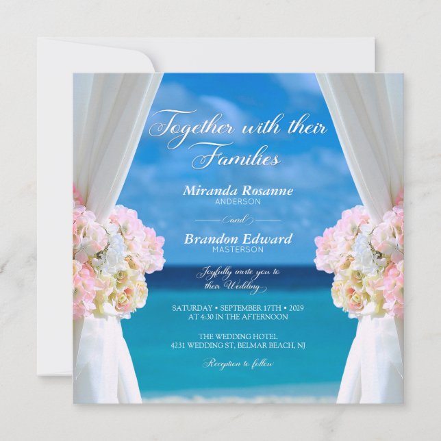 Elegante Hochzeit am Floral Ocean Beach Einladung (Vorderseite)