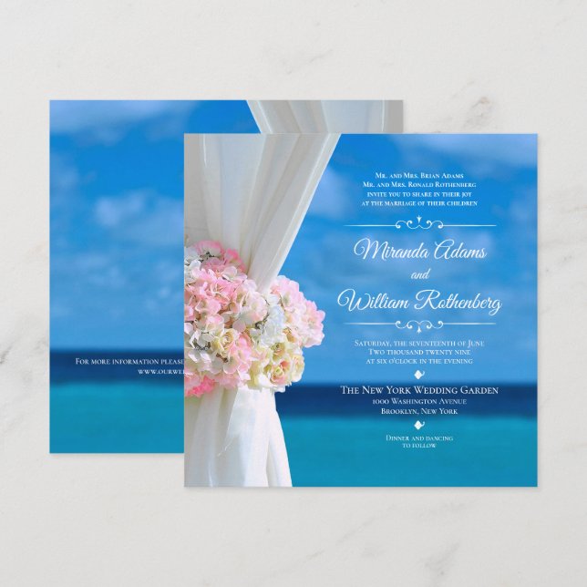 Elegante Hochzeit am Floral Ocean Beach Einladung (Vorne/Hinten)