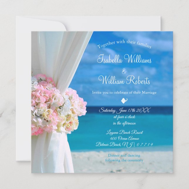 Elegante Hochzeit am Floral Ocean Beach Einladung (Vorderseite)