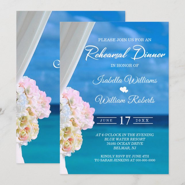 Elegante Hochzeit am Floral Ocean Beach Einladung (Vorne/Hinten)