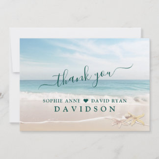 Elegante Hochzeit am Strand Dankeskarte