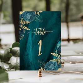 Elegante Hochzeit Aquamarin Blue Gold Floral Tischnummer