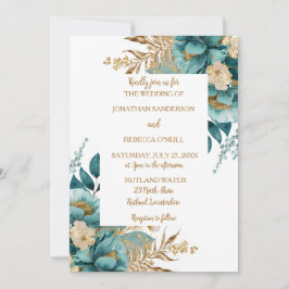 Elegante Hochzeit Aquamarin & Gold Einladung