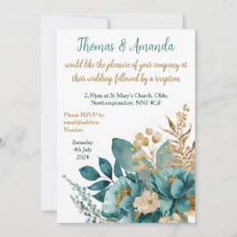 Elegante Hochzeit Aquamarin & Gold Einladung