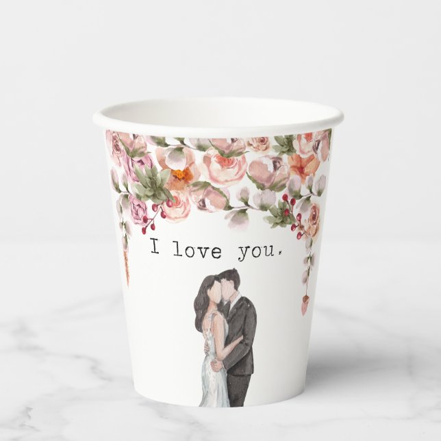 Elegante Hochzeit Aquarellblumen Pappbecher (Vorderseite)