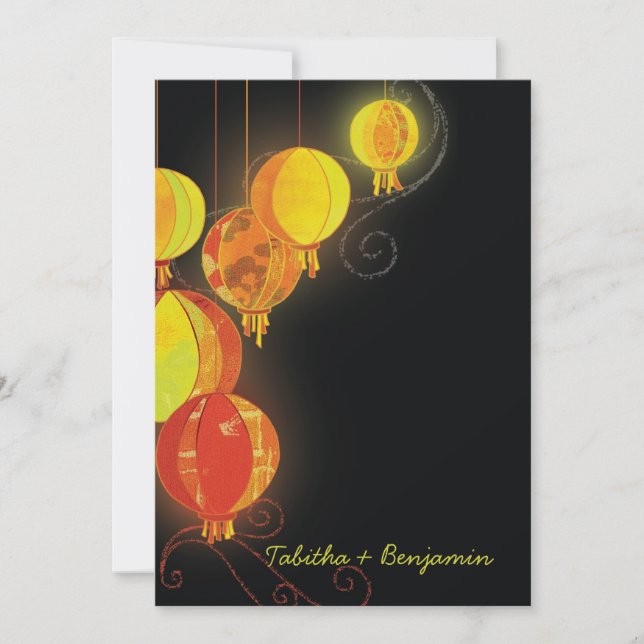 Elegante Hochzeit asiatischer Hanging Lanterns Einladung (Vorderseite)