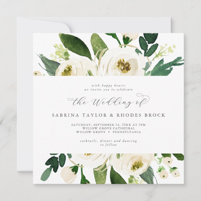 Elegante Hochzeit auf dem Weißen Platz Einladung (Vorderseite)