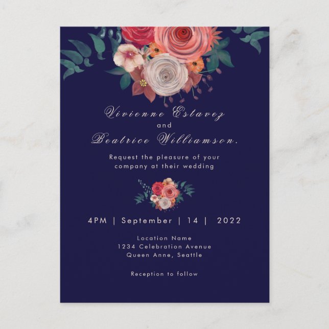 Elegante Hochzeit auf See und rote Rose Postkarte (Vorderseite)