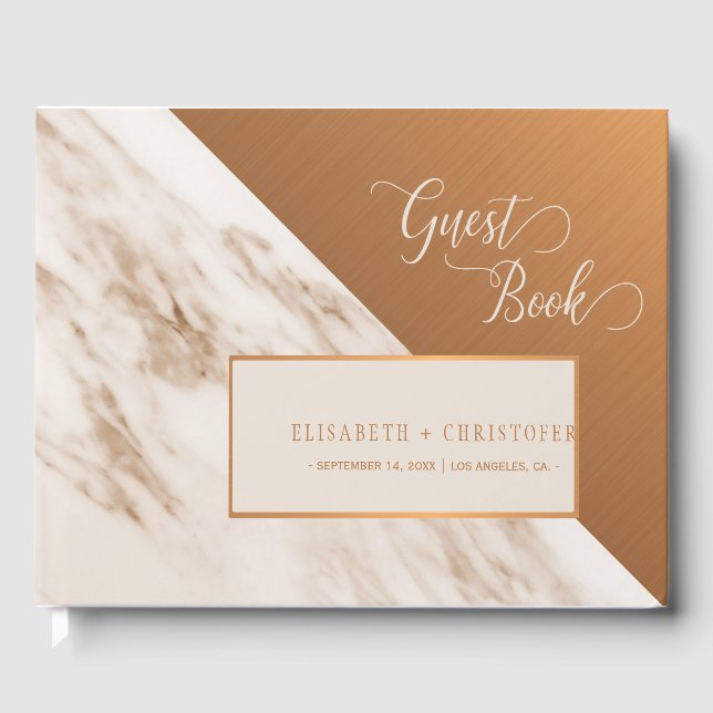 Elegante Hochzeit aus Marmor Gästebuch (Vorderseite)