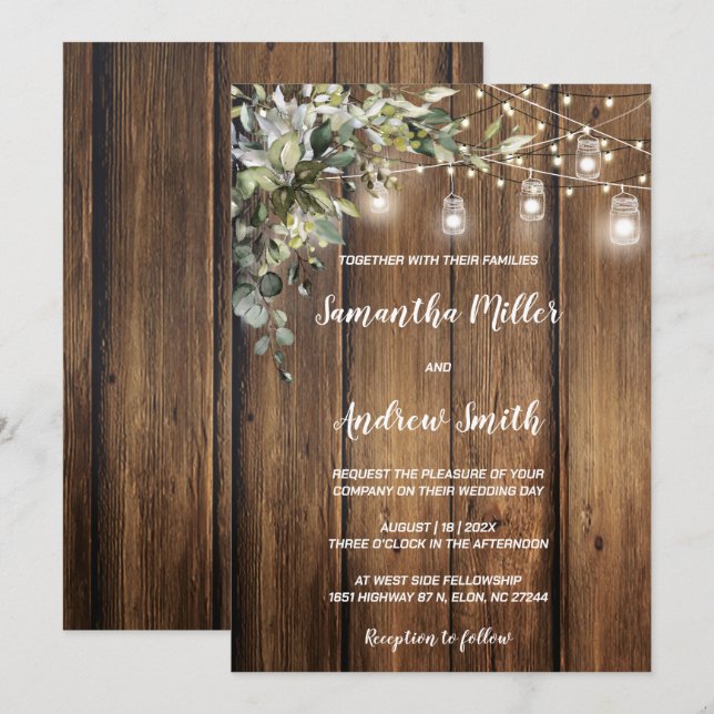 Elegante Hochzeit aus rustikalem Holz Einladung (Vorne/Hinten)