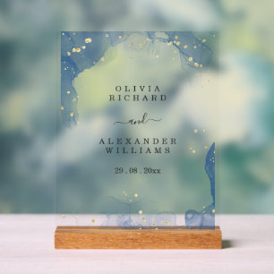 Elegante Hochzeit Blau und Gold Minimalistisch  Acrylschild