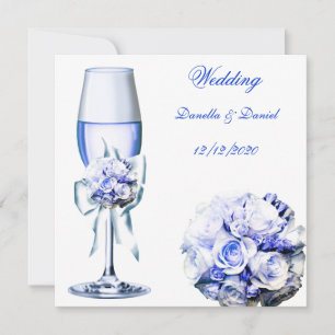 Elegante Hochzeit Blaue Marine Blumen Rosen Einladung