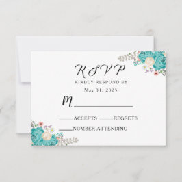 Elegante Hochzeit Blautönen Weiße Blume RSVP Karte