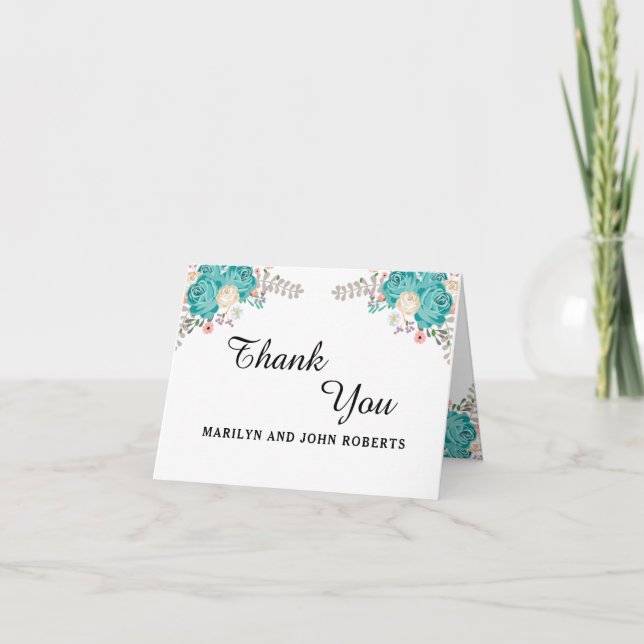 Elegante Hochzeit Blue Watercolor Blume Custom Dankeskarte (Vorderseite)