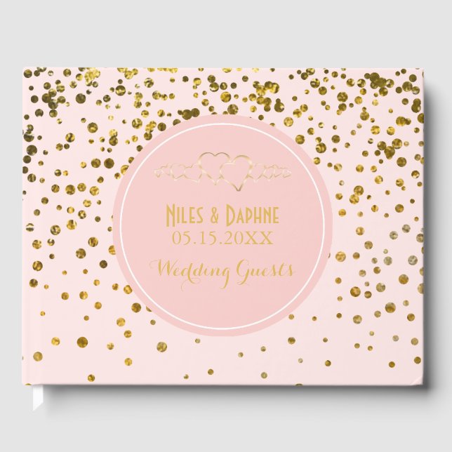 Elegante Hochzeit | Blush Pink Gold Confetti Herz Gästebuch (Vorderseite)