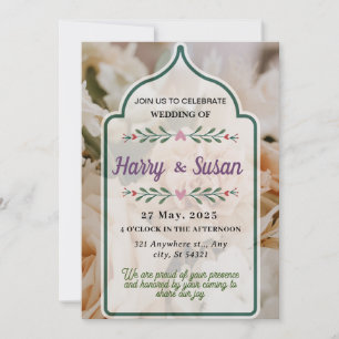 Elegante Hochzeit, Bouquet von Blume, grüner Rahme Einladung