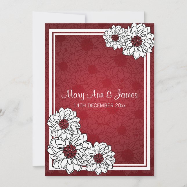 Elegante Hochzeit Dahlia Floral Rot Einladung (Vorderseite)