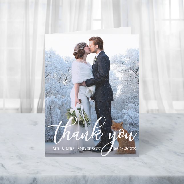 Elegante Hochzeit Danke, Foto Bride Groom Hinweis Dankeskarte (Customize to add text or more photos inside of card.)