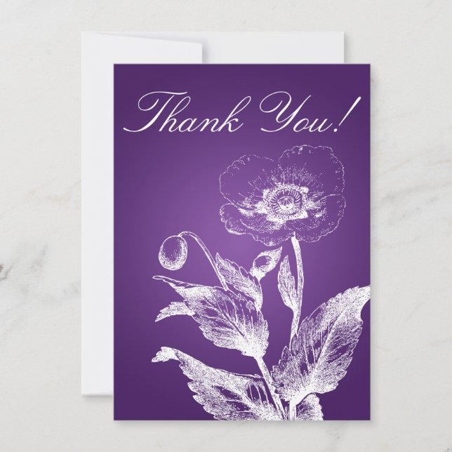 Elegante Hochzeit danken Ihnen, die lila Mohnblume Dankeskarte (Vorderseite)