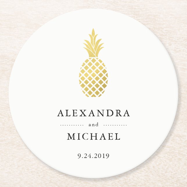 Elegante Hochzeit der Ananas Runder Pappuntersetzer (Vorderseite)