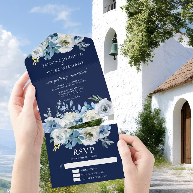 Elegante Hochzeit der blauen Blauen Rose All In One Einladung (Von Creator hochgeladen)