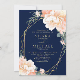 Elegante Hochzeit der Blauen Blüte Gold Peach Flor Einladung