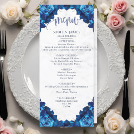 Elegante Hochzeit der Blauen und weißen Marmormor Menükarte