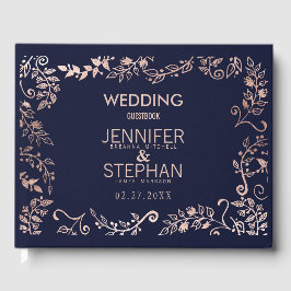Elegante Hochzeit der Blue Rose Gold Floral Gästebuch
