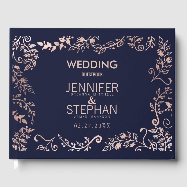 Elegante Hochzeit der Blue Rose Gold Floral Gästebuch (Vorderseite)