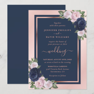 Elegante Hochzeit der Blütenblume Rose Gold Floral Einladung