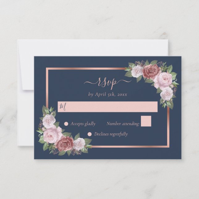 Elegante Hochzeit der Blütenblume Rose Gold Floral RSVP Karte (Vorderseite)