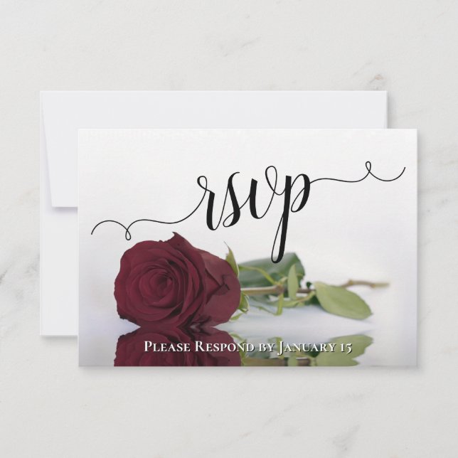 Elegante Hochzeit der Burgunder Rose RSVP Karte (Vorderseite)