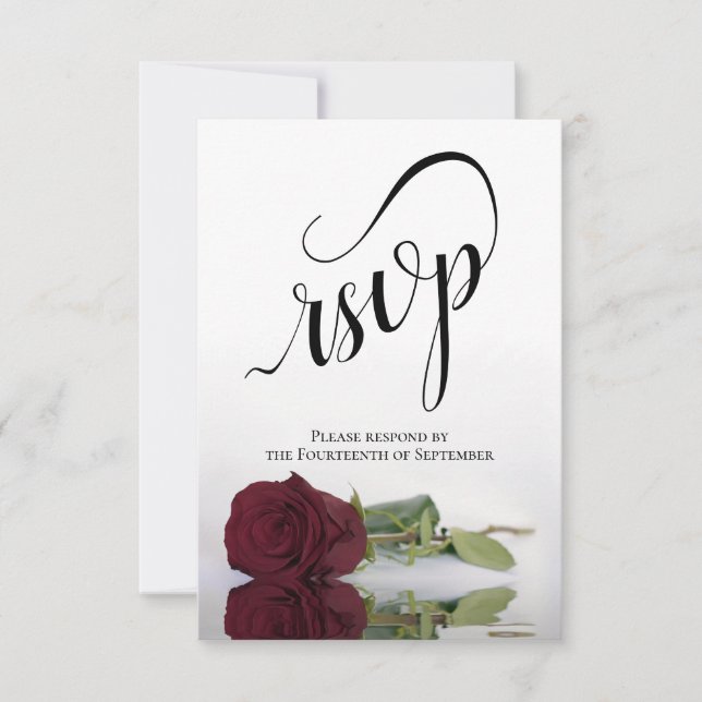 Elegante Hochzeit der Burgunder Rose RSVP Karte (Vorderseite)