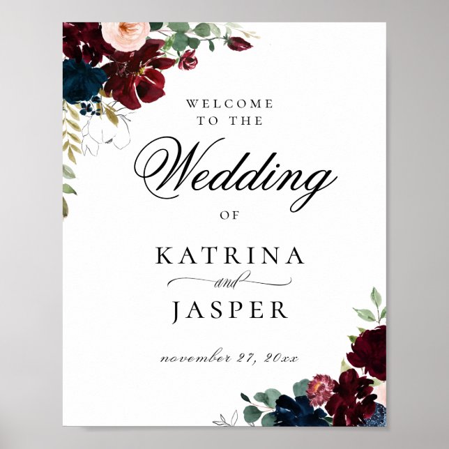 Elegante Hochzeit der Burgundy Blush Navy Poster (Vorne)