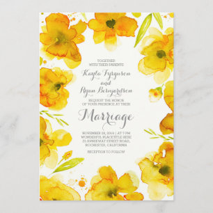 elegante Hochzeit der gelben Watercolor-Blumen Einladung